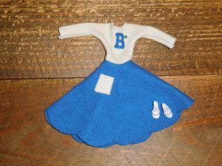 Vintage Barbie Handmade White & Blue Felt Skirt Dress,  Shoes