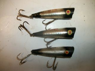 3 Vintage Pico Pop Black Silver Flash Fishing Lure Topwater Popper Tuff Color