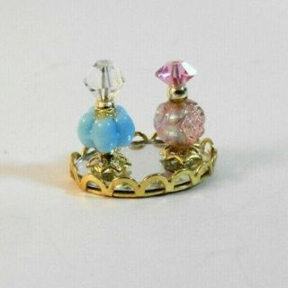 1:12 Scale Miniature Dollhouse 3 Pc.  Vanity Set Mirrored Tray Blue Pink Perfume