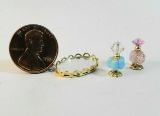 1:12 scale Miniature Dollhouse 3 pc.  Vanity set Mirrored Tray Blue Pink Perfume 2