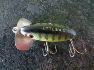 Vintage Fred Arbogast Jitterbug - Green Perch - 3 Inch