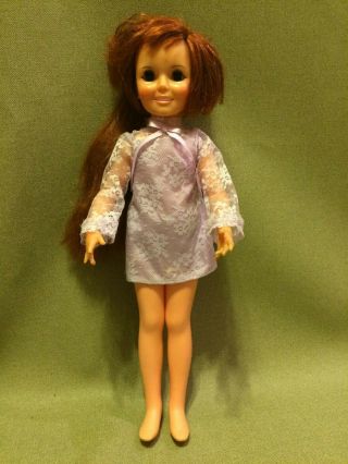 Vintage 1968 Ideal Corp 18 " Crissy Doll Dress Red Hair Sleep Eyes Purple Dress