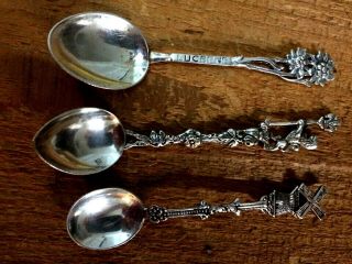 3 Antique Sterling Silver Salt Spoons Assorted Patterns