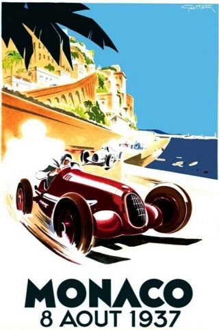 Av37 Vintage 1937 Monaco Grand Prix Classic Motor Racing Poster A3