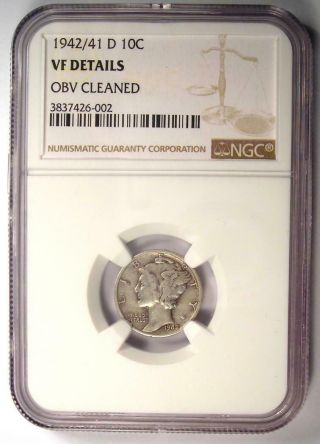 1942/1 - D Mercury Dime 10C - NGC VF Details - Rare Overdate Variety Coin 2