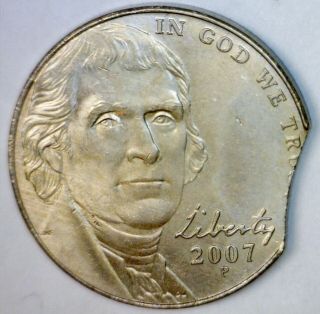 2007 Error Clipped Jefferson Nickel Coin Semi Rare Date Clip 73