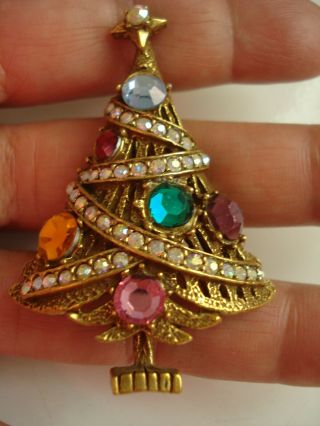 High End Lovely Vtg Gift Antique Heavy 18g Christmas Tree Brooch Pin