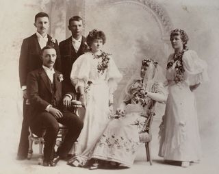 1890’s Antique Cabinet Card Photo Wedding Party Bride Groom Milwaukee Wisconsin