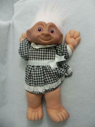 1991 Ace Novelty 12 " Treasure Troll Soft Body Doll Pink Eyes Hair Square Jewel