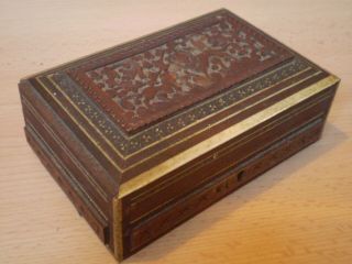 Stunning Antique Carved Wooden Box,  Lions Design