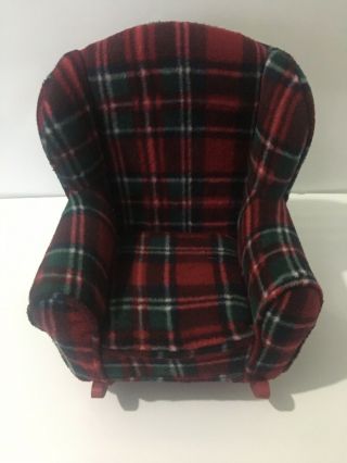 Vintage Plaid Fleece Doll Armchair For Bears Or Dolls 12 " Tall By 9 " Wide