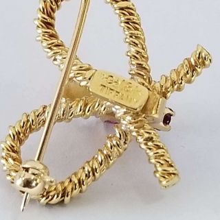 Rare Vintage Tiffany & Co.  18k Yellow Gold Diamond & Ruby Bow Pin BOWT2 3