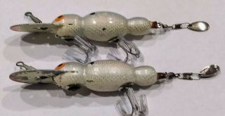 2 Vintage Bomber Bait Co.  " Waterdog / Water Dog " Wood Lures Silver / Scale