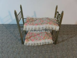 Vintage Dollhouse Miniature 1:12 Brass Bunk Bed With Bedding