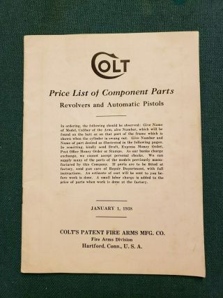 Colt Revolvers & Automatic Pistols - Price List of Component Parts - 1938 Rare 3