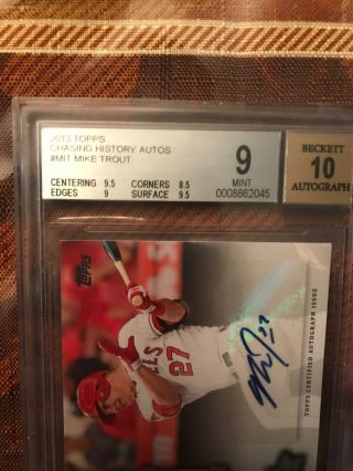 2013 Topps Chasing History Mike Trout Auto Autograph Bgs 9/10 Rare 9.  5 Subs 2
