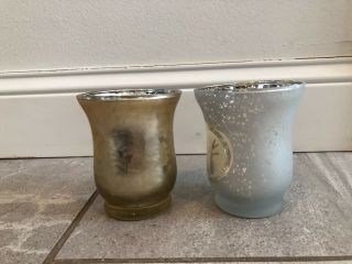 2 Vintage Mercury Silver Glass Tea Lights Small Votive Winter Candle Holders 3