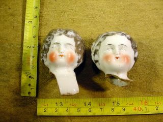 2 X Excavated Vintage Victorian Faded Painted Doll Head Age 1860 Hertwig A 13444