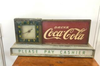 Vintage Rare Coca - Cola Countertop Electric Clock Sign/ Mid Century Coke Decor