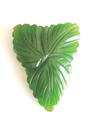 Antique Carved Green Bakelite Leaf Scarf Clip
