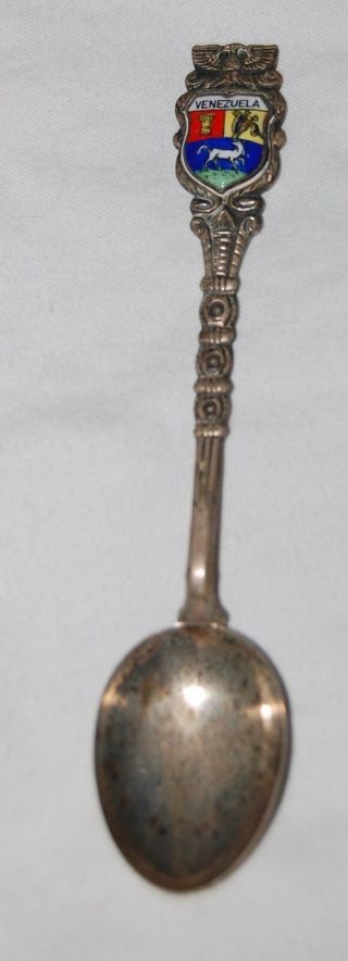 Vintage Venezuela Silver Plated Souvenir Spoon Enamel Shield 4 "