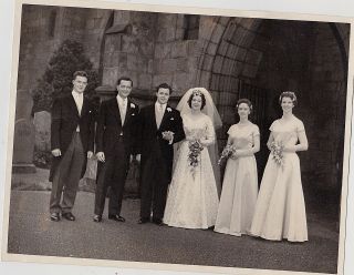 Antique Vintage Photograph Wedding Bride And Groom With Wedding Party