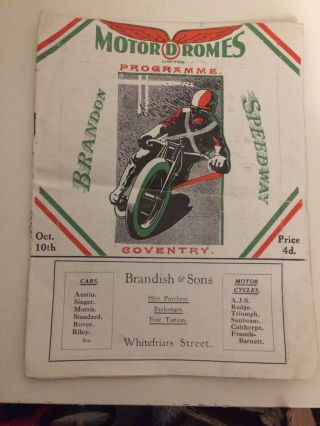Rare Brandons Coventry Speedway Programme Oct 1929