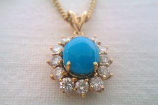 Rare 18ct Gold Ladies Necklace 18ct Gold Turquoise & 0.  96ct Of Diamond