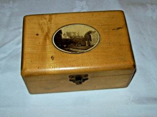 Antique Mauchline Ware Trinket Box,  Cabin Trunk - Hulne Abbey - Picture To Top
