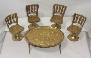 Vintage Brass Doll House Miniature Table & 4 Chairs