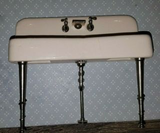Dollhouse Miniature Vintage Porcelain Sink W/metal Legs And Pipe,  1:12