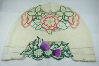Vintage Hand & Machine Embroidered Ecru Linen Teacosy Cover Cut Out Work