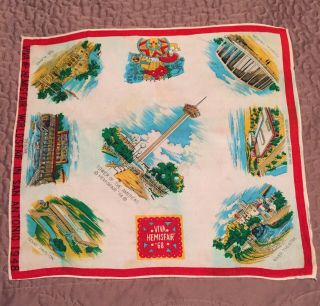 Rare Worlds Fair Hemisfair Hankie Handkerchief San Antonio 1968 Souvenir