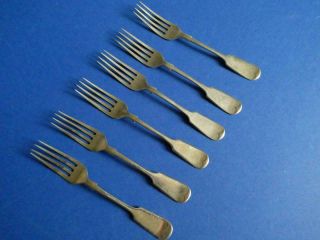 6 Antique Silver Plated Fiddle Pattern Dessert Forks - William Page Birmingham