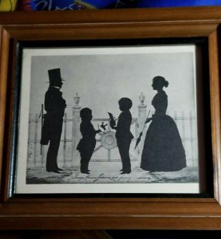 Vtg Family Silhouette Picture In Wooden Frame George Horace Johnson And Family
