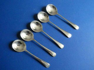 5 Vintage Old English Sheffield Silver Plated Soup Spoons - C Johnson 19.  5cms