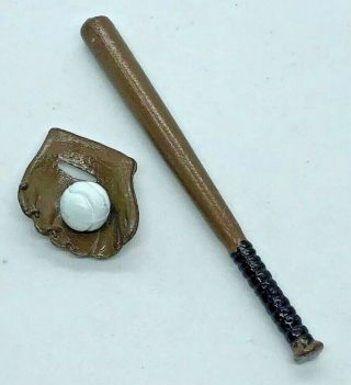 Vintage Metal Dollhouse Miniature Baseball Sport Set,  Glove,  Ball & Bat