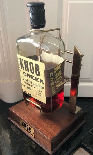 Rare Vintage Knob Creek Large Whiskey Bottle Wood Swing Cradle Bar Display