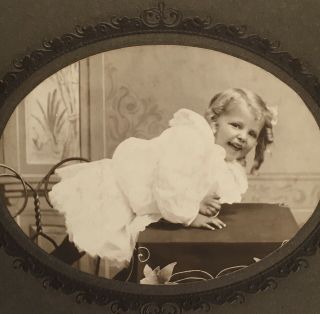 1900’s Antique Cabinet Card Photo Adorable Young School Girl Happy Laughing
