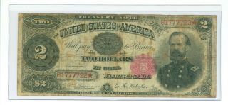 1891 $2 Treasury Note Mcpherson Fr 356 Rare Rosecrans - Nebeker,  Fancy Serial