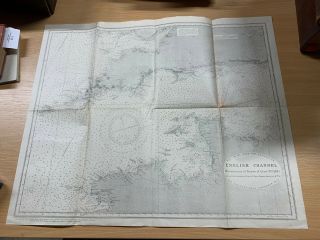 Antique C1910 " English Channel " Large 18.  25 " X 22 " Maritime Chart Map