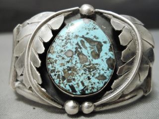 Very Rare Vintage Navajo Basalt Turquoise Sterling Silver Bracelet Old