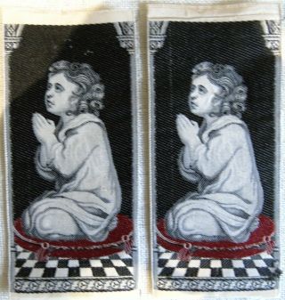 Two Antique Small Woven Silk Pictures Of A Praying Child Cash 