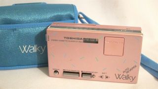 Rare Vintage Cassette Am / Fm Radio Toshiba Kt As10 Walky W/auto Rev Pink W/case