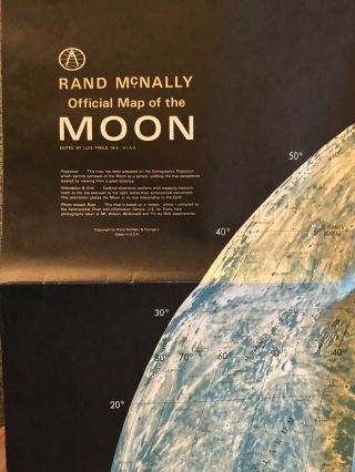 Vintage Rand Mcnally Official Map Of The Moon Circa 1970