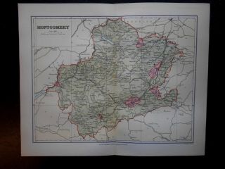Montgomery Wales County Map - F S Weller C1895 Coloured Fine Detail