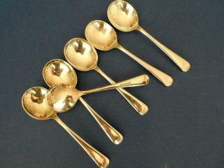 6 Vintage Sheffield Silver Plated Old English Soup Spoons - Cockbill Sheffield