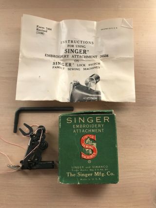 Rare Vintage Singer Embroidery Attachment 26535 W/orig Box & Instructions