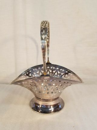 Vintage Silver Plated Footed Basket With Handle - Cut Out Detail - Very Pretty