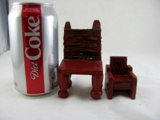 Vtg Miniature Dollhouse Chair (2) Red Wooden Art Deco & Handmade Clothespin